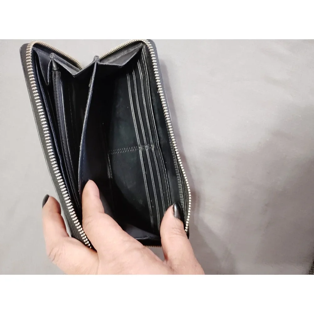 Coach Darcy Saffiano Blck Leather Accordion Zip Around Billfold Card Coin Wallet